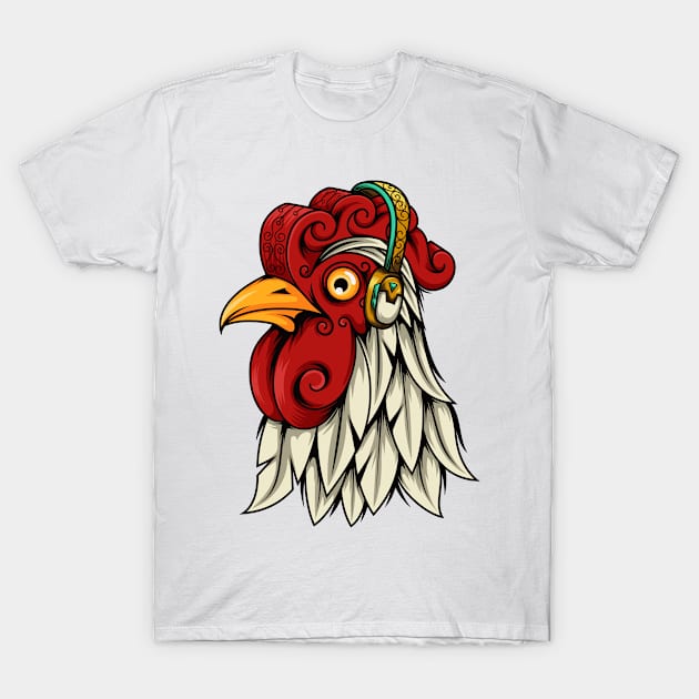 Decoretive Rooster listen music T-Shirt by JagatKreasi